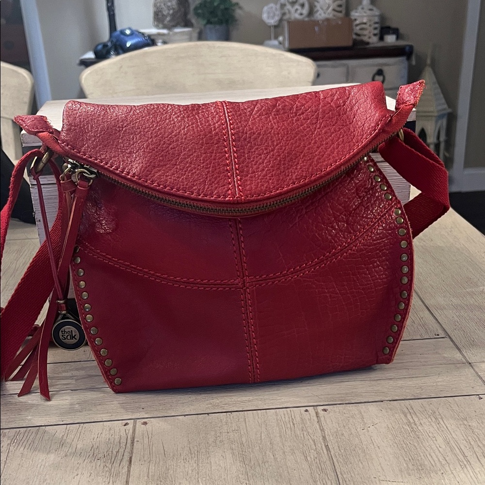 The Sak Red Leather Stud-Accent Crossbody Bag